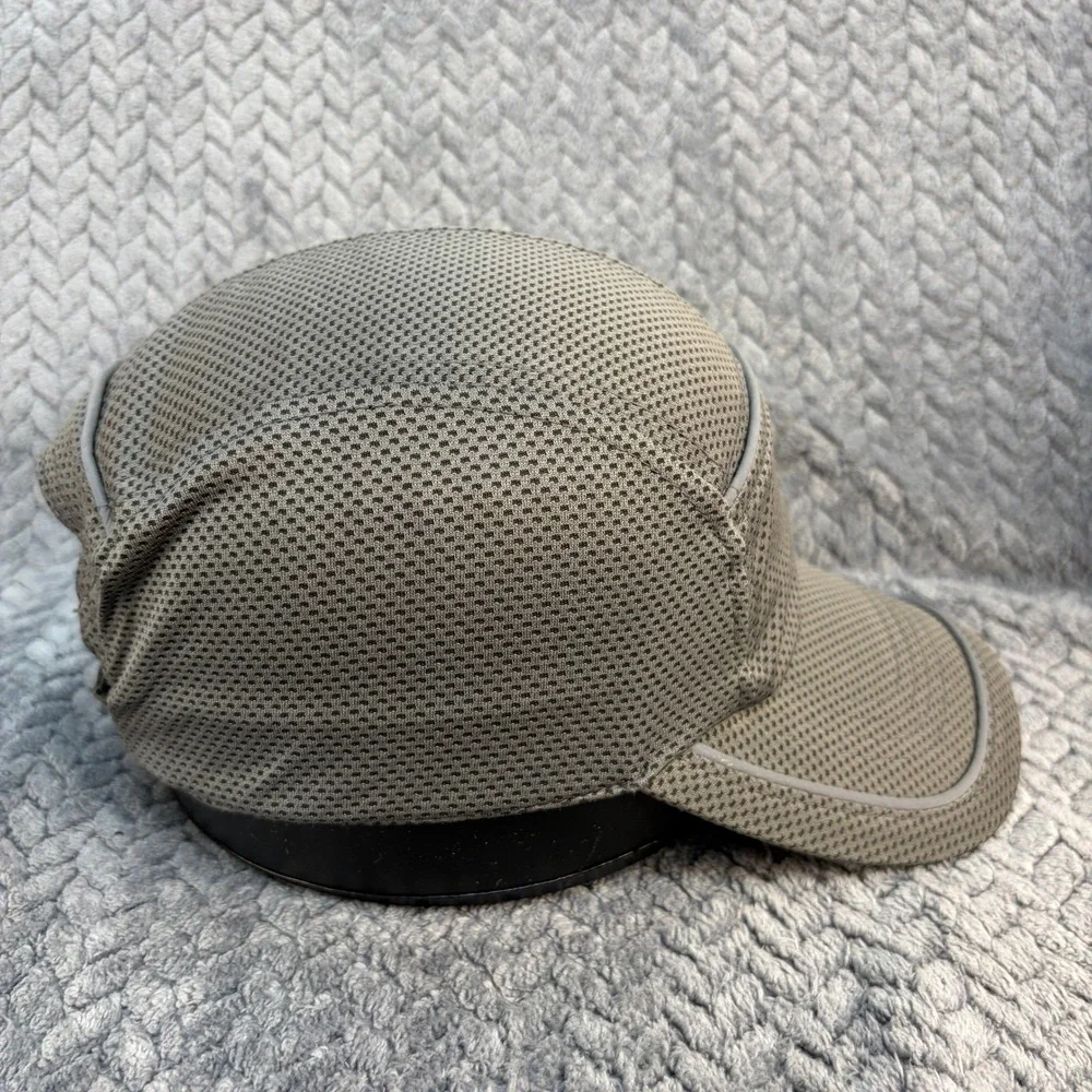Grey Mesh 5 Panel Running Hat Reflective Piping Adjustable Strap Athletic Cap